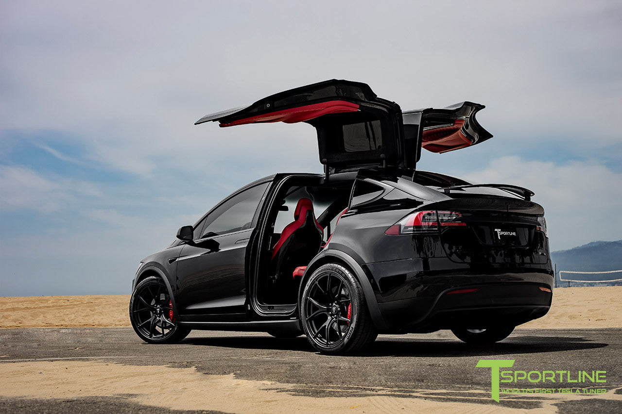 Black Tesla Model X P100D with Custom Bentley Red Interior and 22 Inch MX115 Forged Wheels