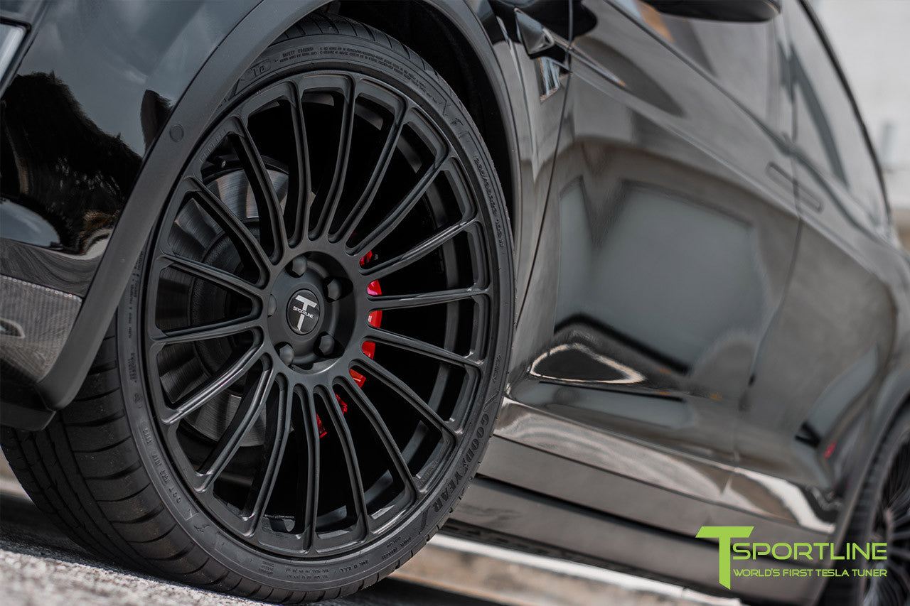 Black Tesla Model X with Matte Black 22 inch MX118 Forged Wheels by T Sportline