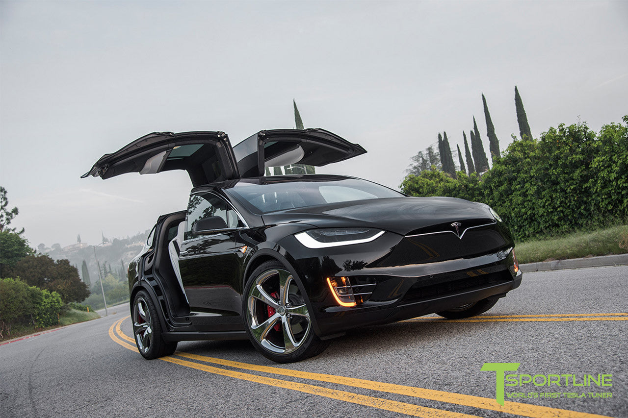 Black Tesla Model X with Chrome 22 inch MX5 Forged Wheels 