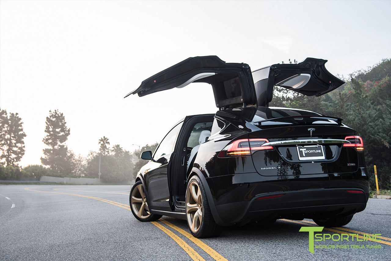 Black Tesla Model X with Ghost Gold 22 inch MX5 Forged Wheels 