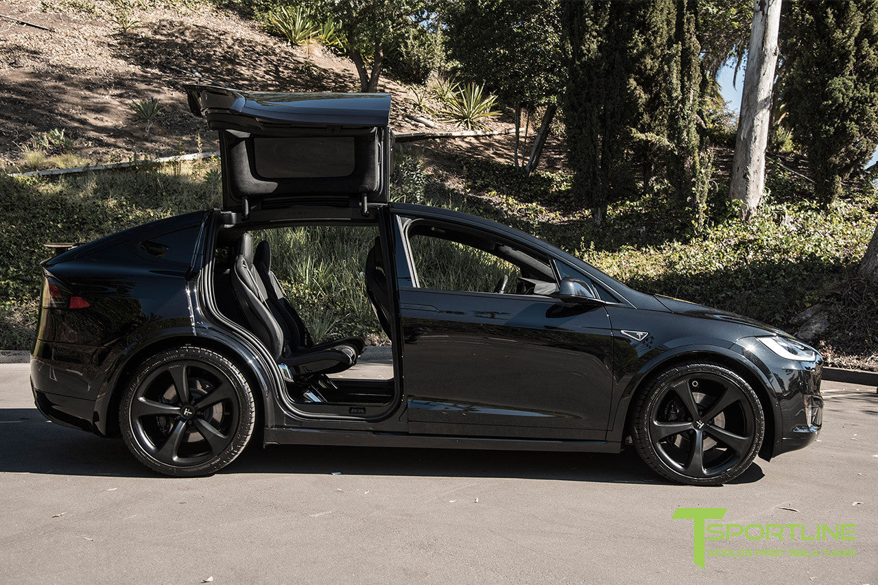 Obsidian Black Tesla Model X with Matte Black 22 inch MX5 Forged Wheels 