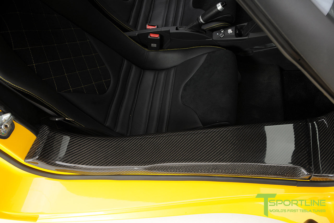 Project Starburst - Brilliant Yellow Tesla Roadster - Custom Ferrari Black and Black Alcantara Interior - Carbon Fiber Door Sill