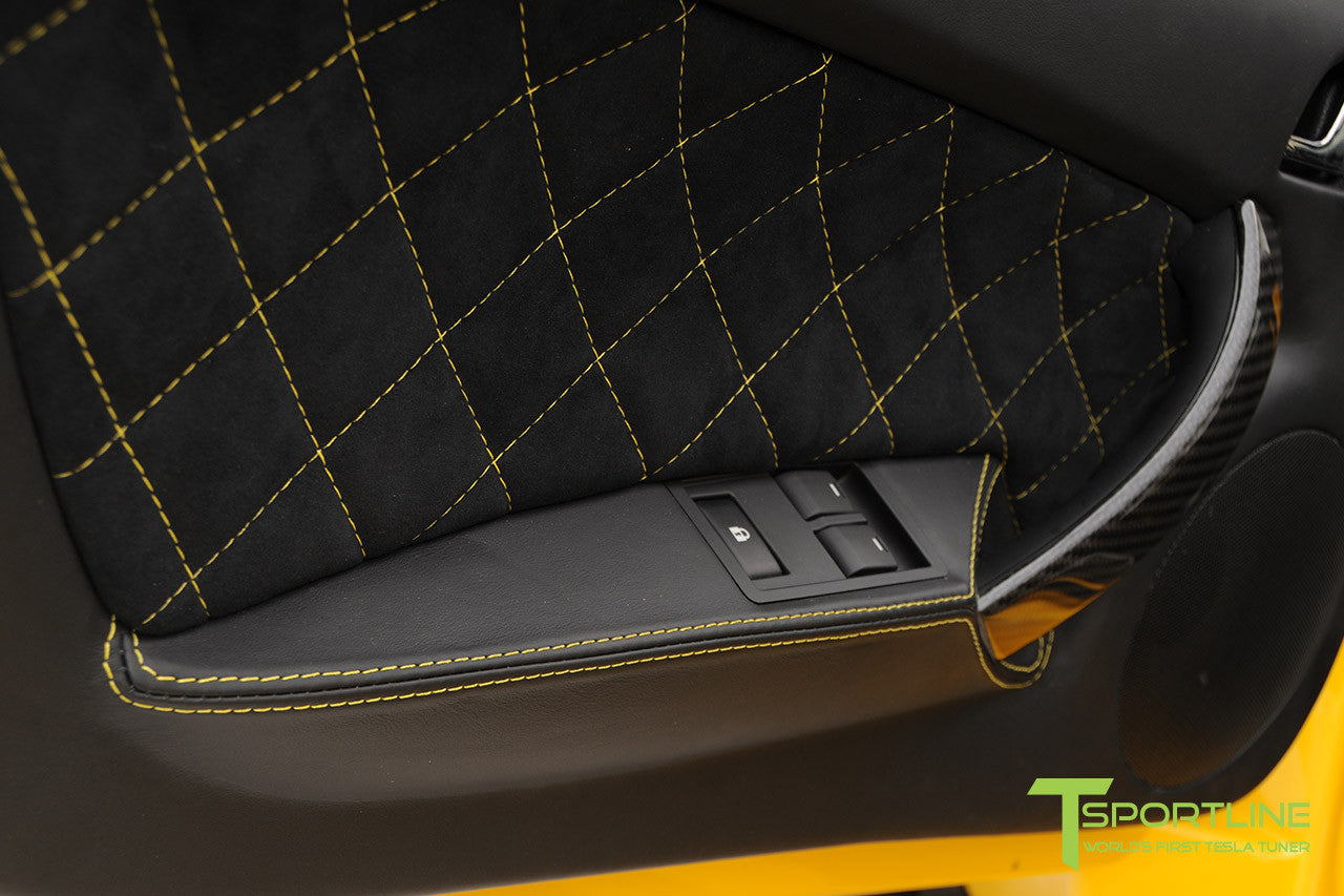 Project Starburst - Brilliant Yellow Tesla Roadster - Custom Ferrari Black and Black Alcantara Interior - Carbon Fiber Door Handle 