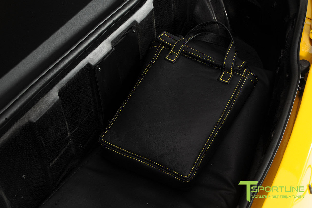 Project Starburst - Brilliant Yellow Tesla Roadster - Custom Ferrari Black and Black Alcantara Interior - Custom Charger Bag