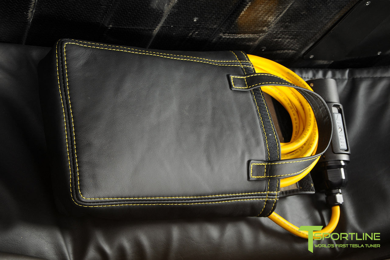 Project Starburst - Brilliant Yellow Tesla Roadster - Custom Ferrari Black and Black Alcantara Interior - Custom Charger Bag