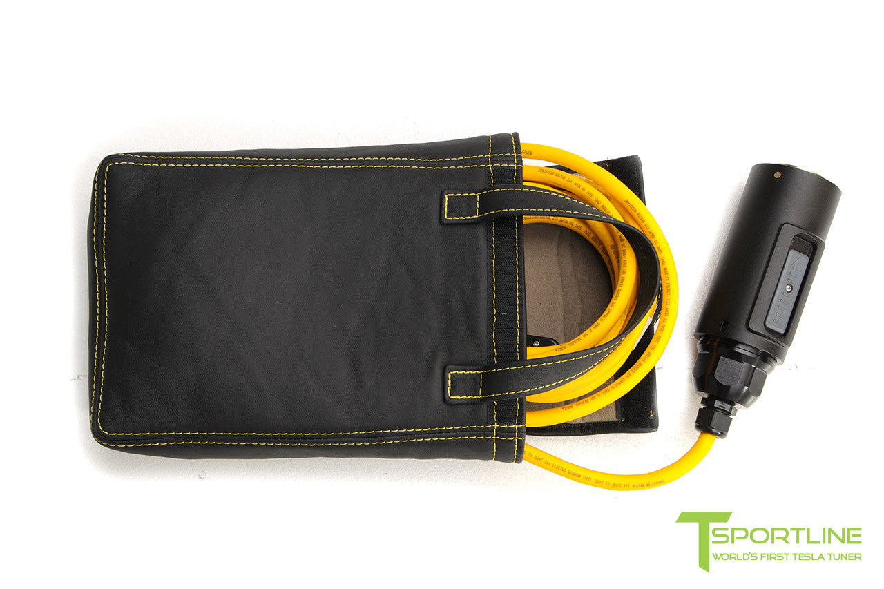 Project Starburst - Brilliant Yellow Tesla Roadster - Custom Ferrari Black and Black Alcantara Interior - Custom Charger Bag