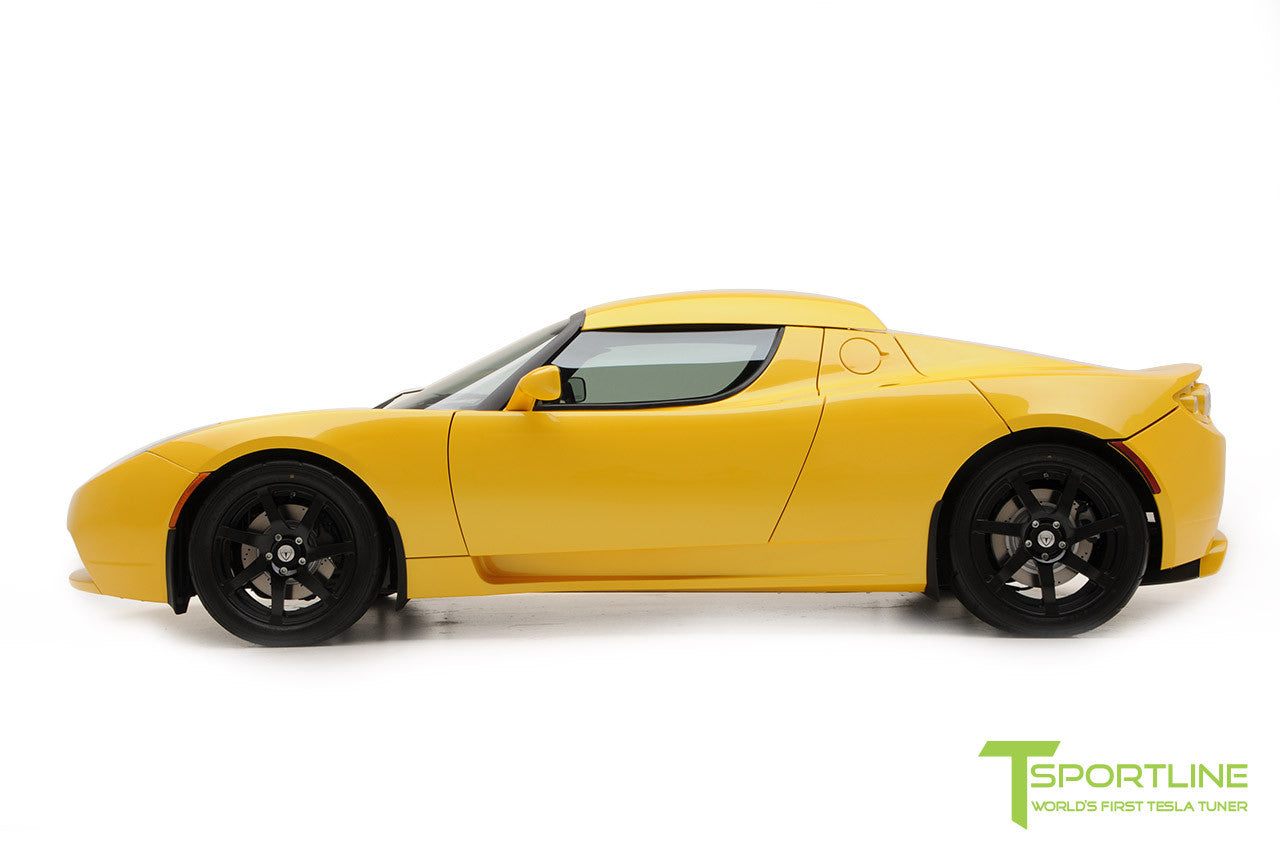 Project Starburst - Brilliant Yellow Tesla Roadster - Custom Ferrari Black and Black Alcantara Interior 