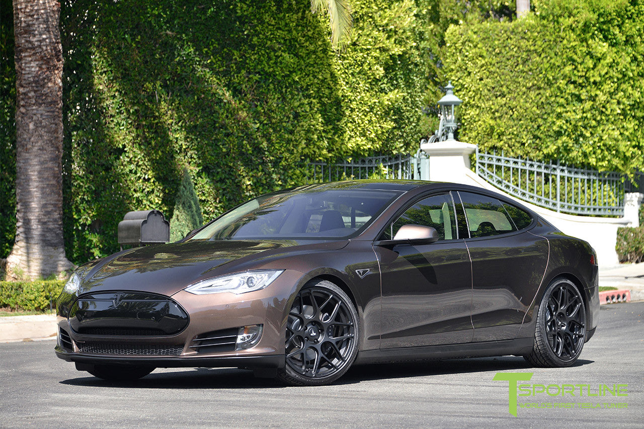 Brown Tesla Model S 1.0 with Matte Black 21 inch TS117 Forged Wheels 