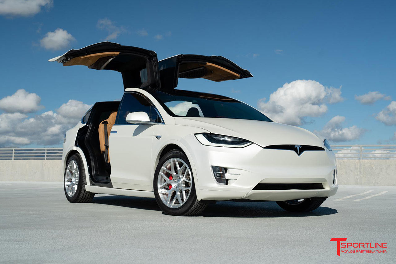 3M Satin Pearl White Tesla Model X with Cinnamon Leather Interior Upgr ...