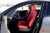 Tesla Model Y Red Interior with White Stitching and Gray Suede