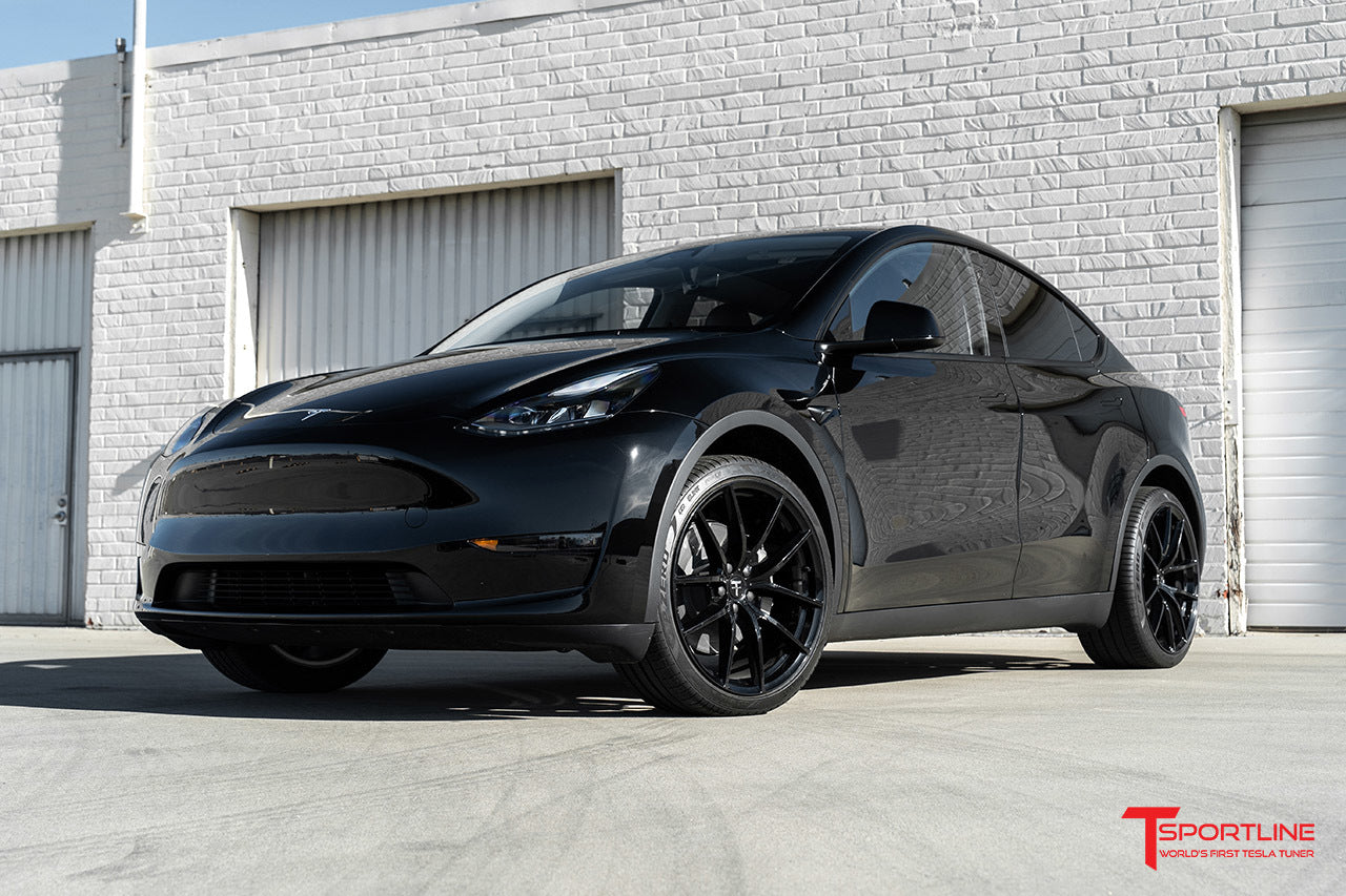 Black Model Y with Cognac Interior Seat Upgrade T Sportline Tesla Model S 3 X Y Accessories