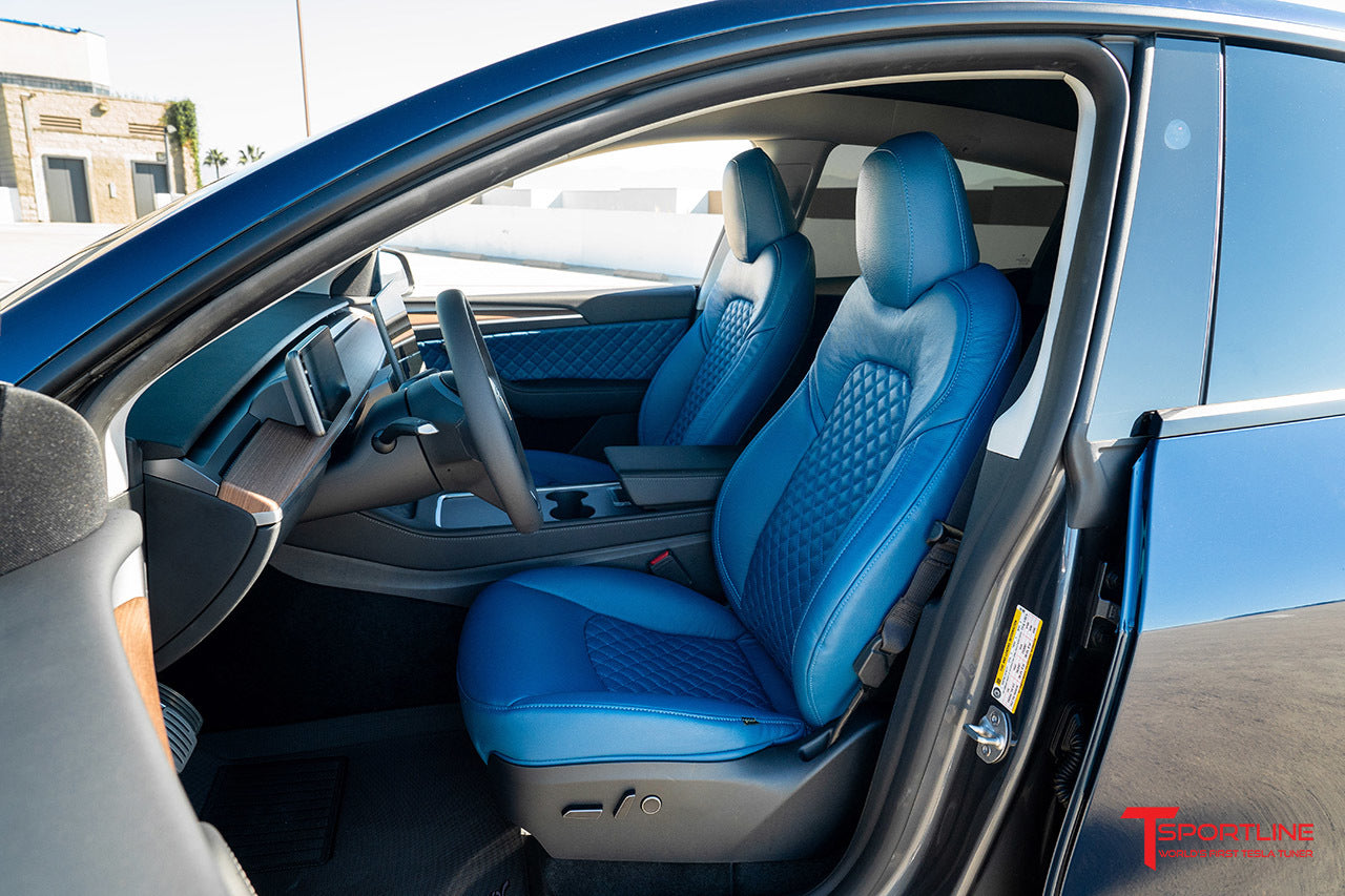 Tesla Model Y Blue Diamond Quilt Seat Upgrade Kit with Door Inserts