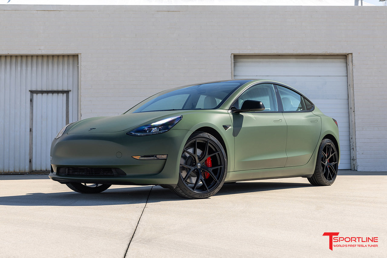 3M Army Green Tesla Model 3 with 20" TXL115 Wheels
