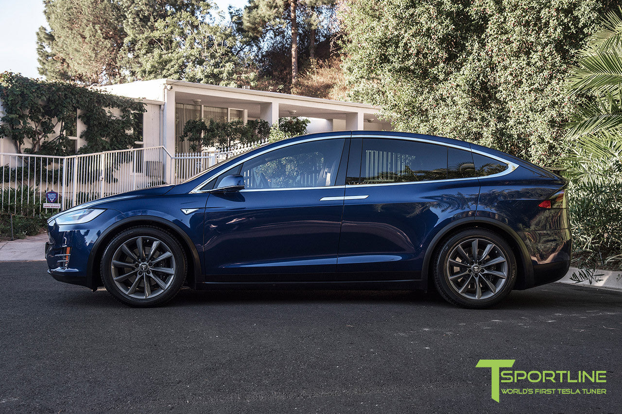 Deep Blue Metallic Model X with 20" TST Tesla Wheel in Metallic Grey