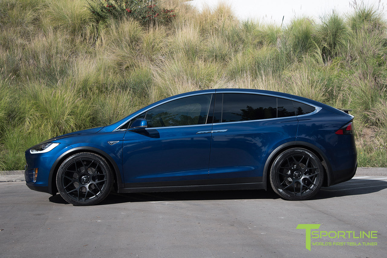 Deep Blue Metallic Tesla Model X with Matte Black 22 inch MX117 Forged Wheels 