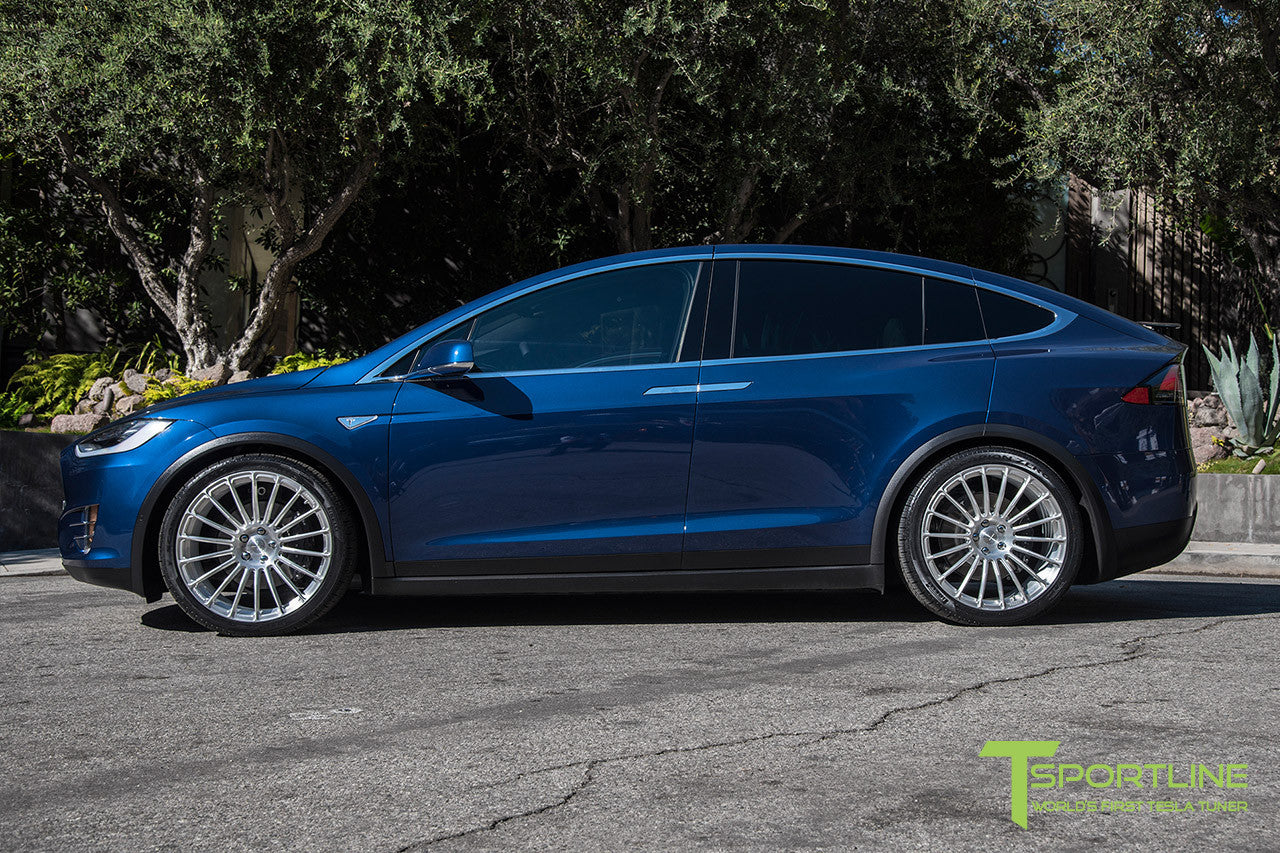 Deep Blue Metallic Tesla Model X with Brush Satin 22 inch MX118 Forged Wheels