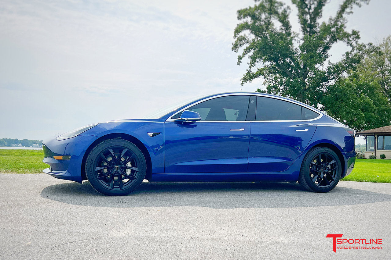 Deep Blue Metallic Tesla Model 3 with 18" TSS Wheels