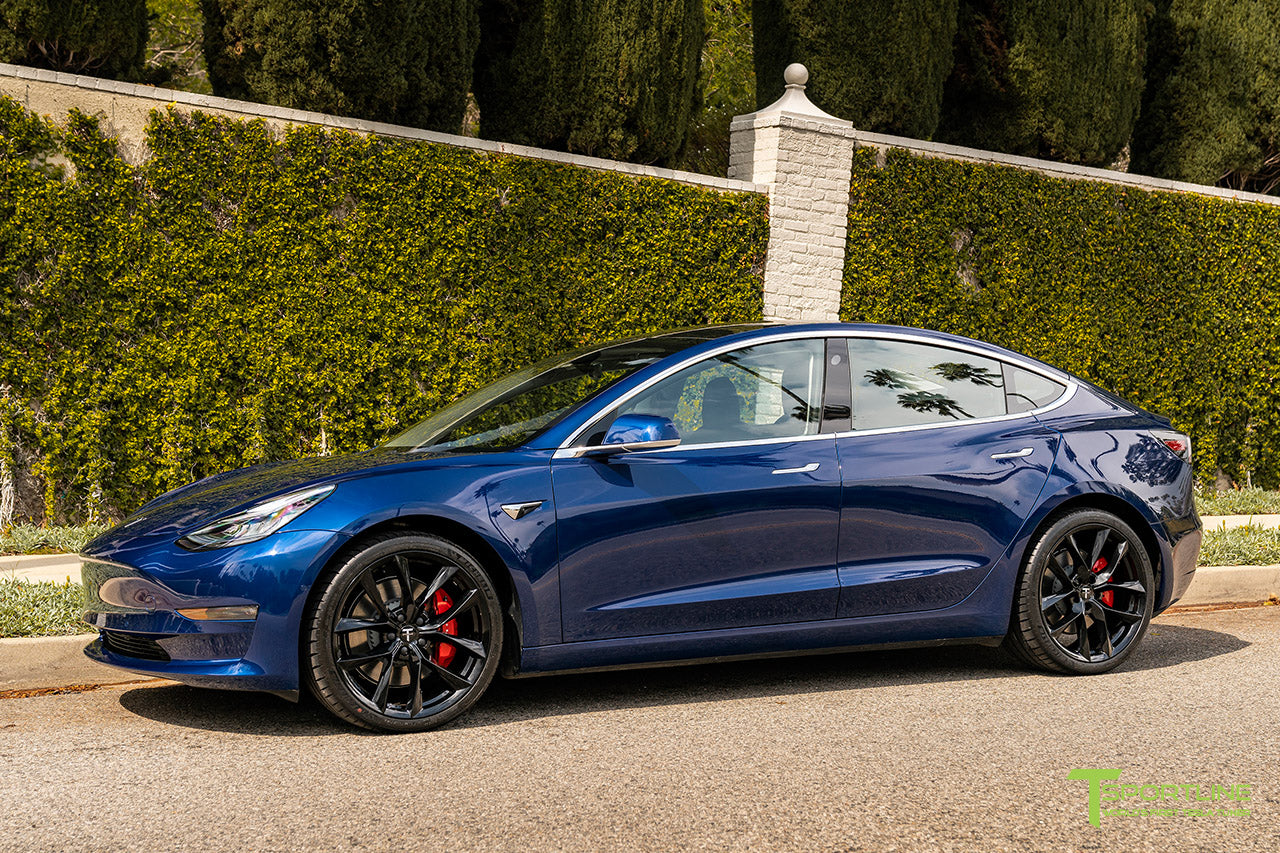Deep Blue Metallic Tesla Model 3 with Gloss Black 20" TSS Flow Forged Wheels by T Sportline 