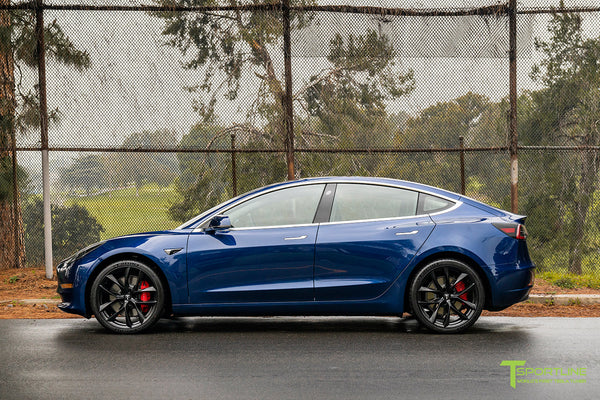 Deep Blue Metallic Tesla Model 3 with Matte Black 20
