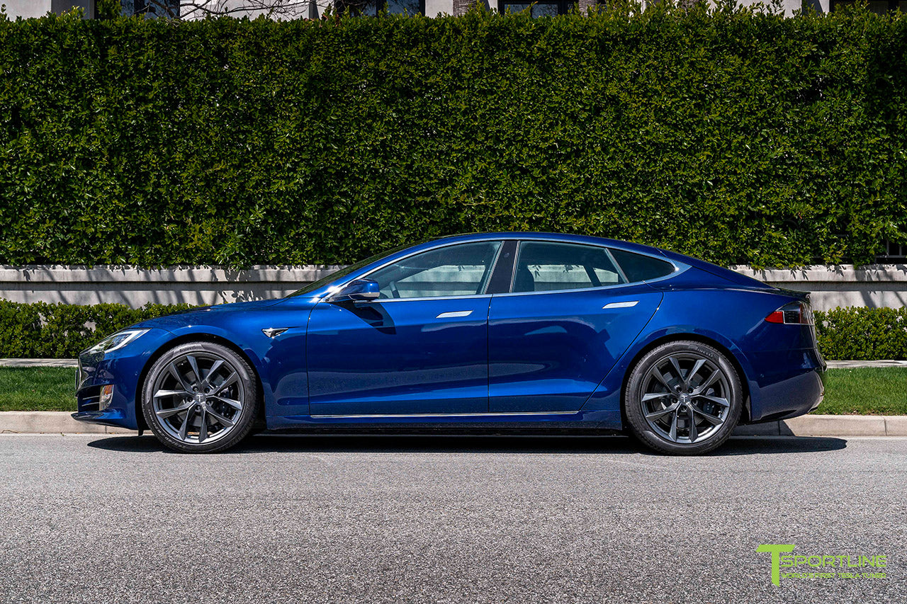 Deep Blue Metallic Tesla Model S with 20" TSS Flow Forged Wheels in Space Gray by T Sportline 