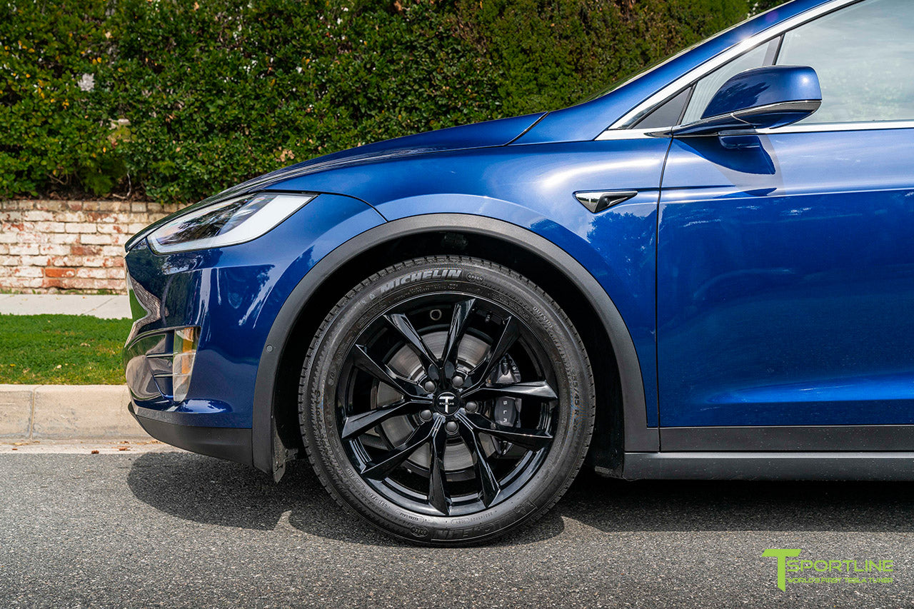 Deep Blue Metallic Tesla Model X with 20" TSS Flow Forged Wheels in Gloss Black by T Sportline 