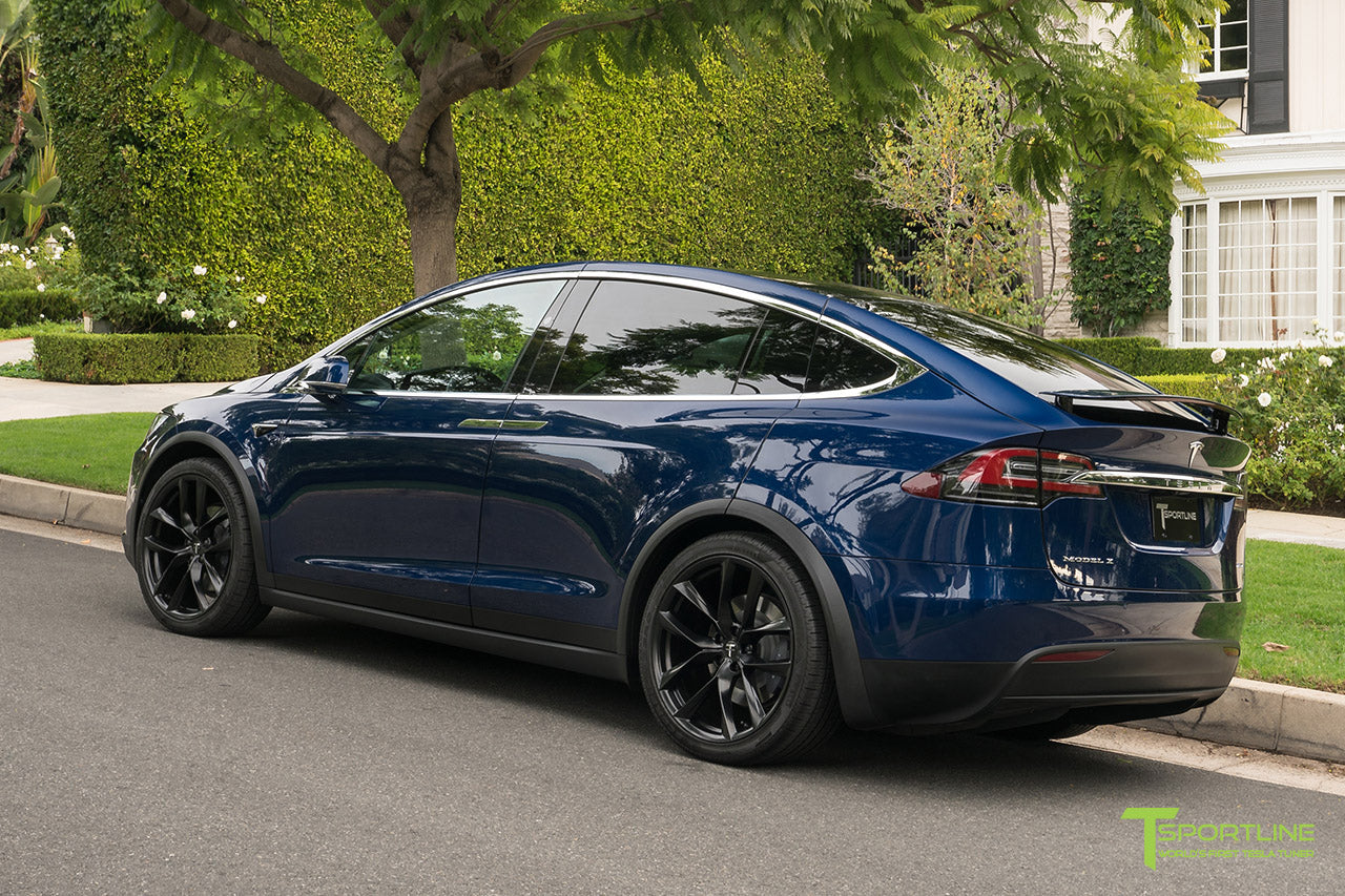 Deep Blue Metallic Tesla Model X with Matte Black 22 inch TSS Arachnid Style Flow Forged Wheels by T Sportline