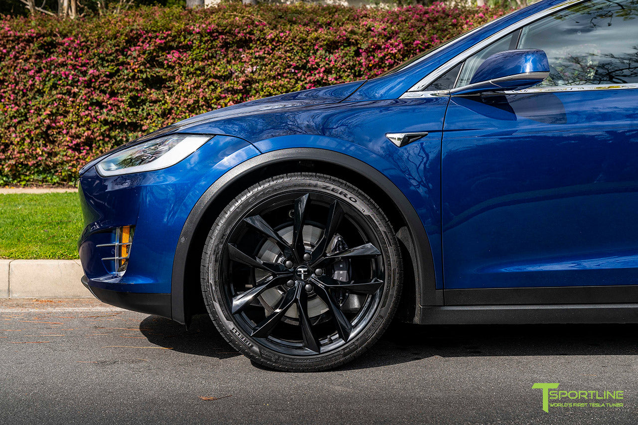 Deep Blue Metallic Tesla Model X with 22" TSS Flow Forged Wheels in Gloss Black by T Sportline 