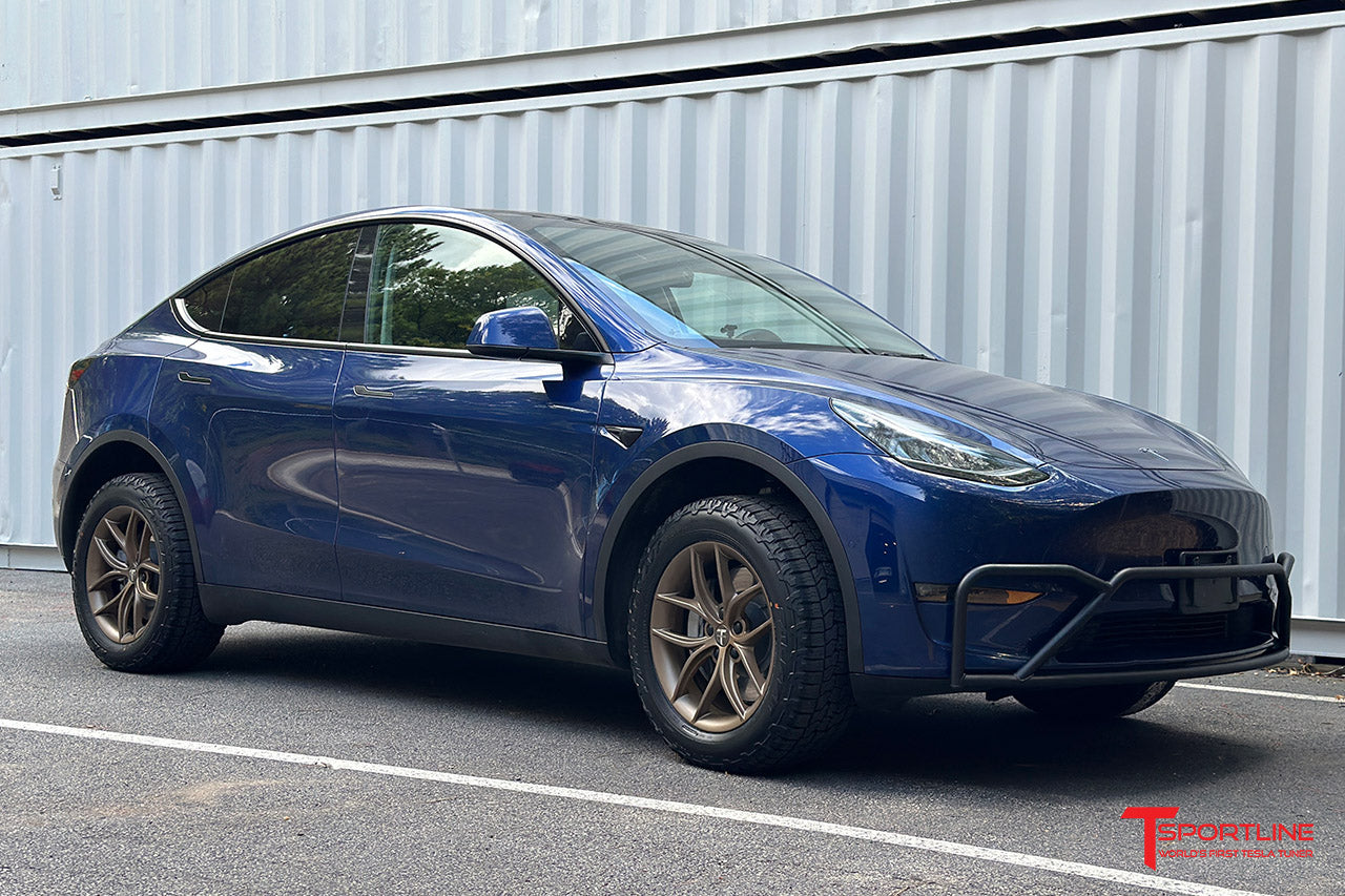 Deep Blue Metallic Tesla Model Y with Cyber Bronze TS5 18" Wheels