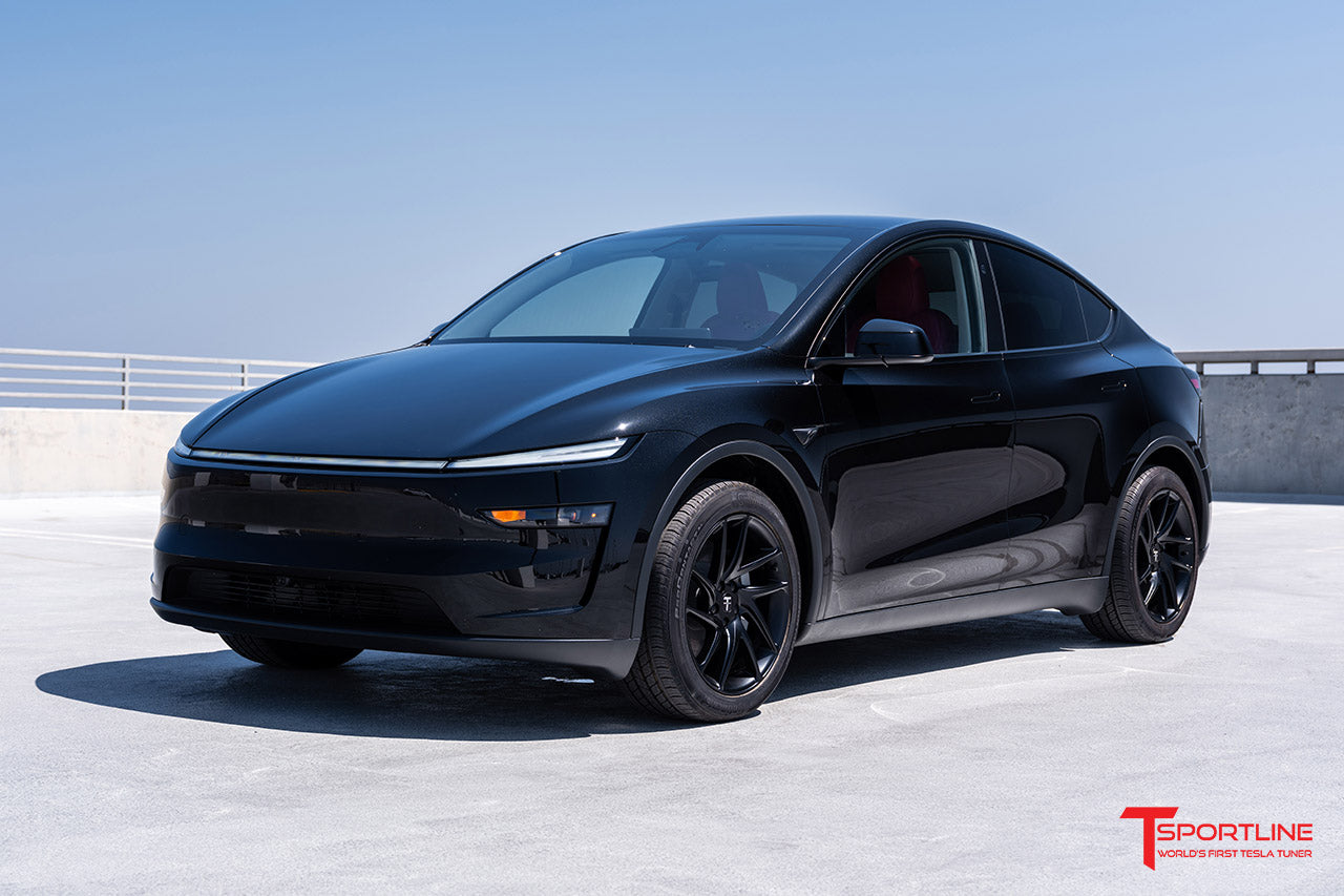 Diamond Black Tesla Model Y Juniper with TSH 19" Wheels and Red Diamond Quilt Interior
