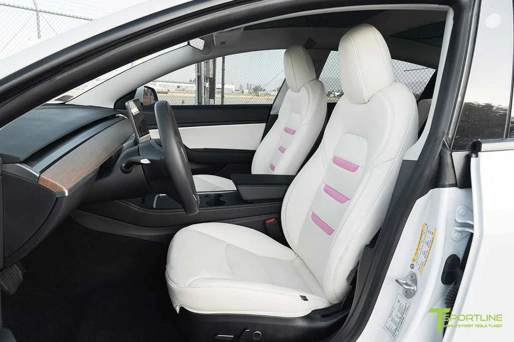 White Leather Interior Seat Upgrade - Pink Suede Insignia