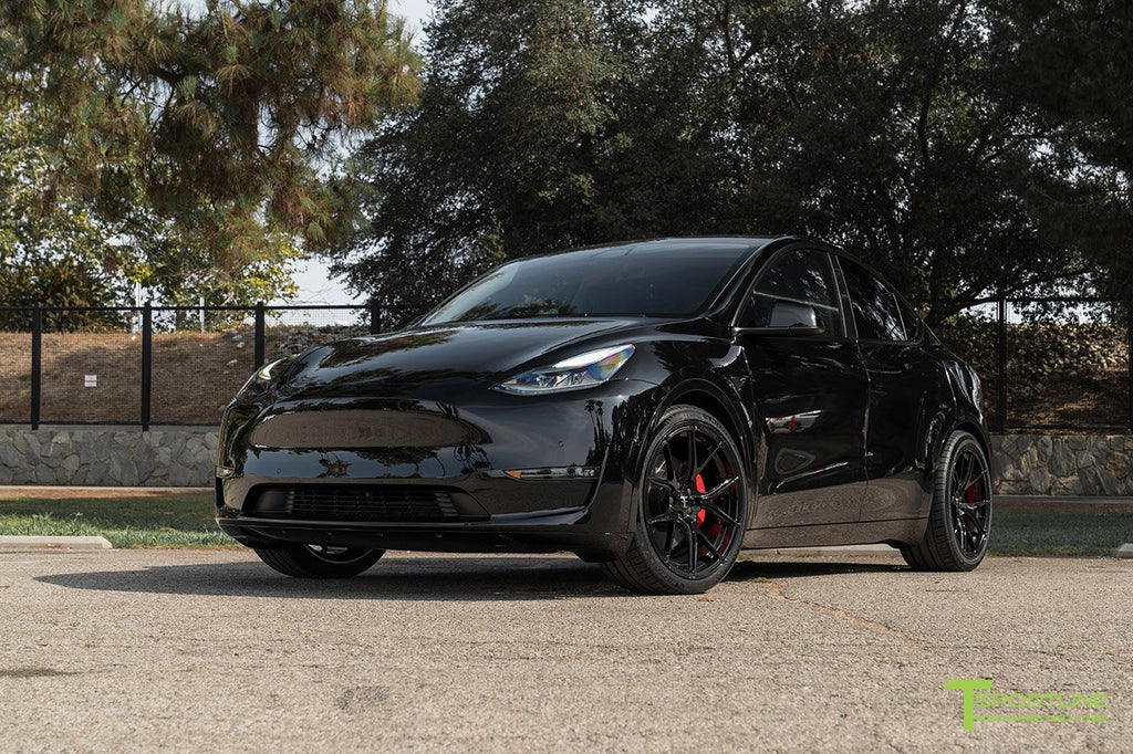 Black Tesla Model Y with 21 inch TY115 Forged Wheels