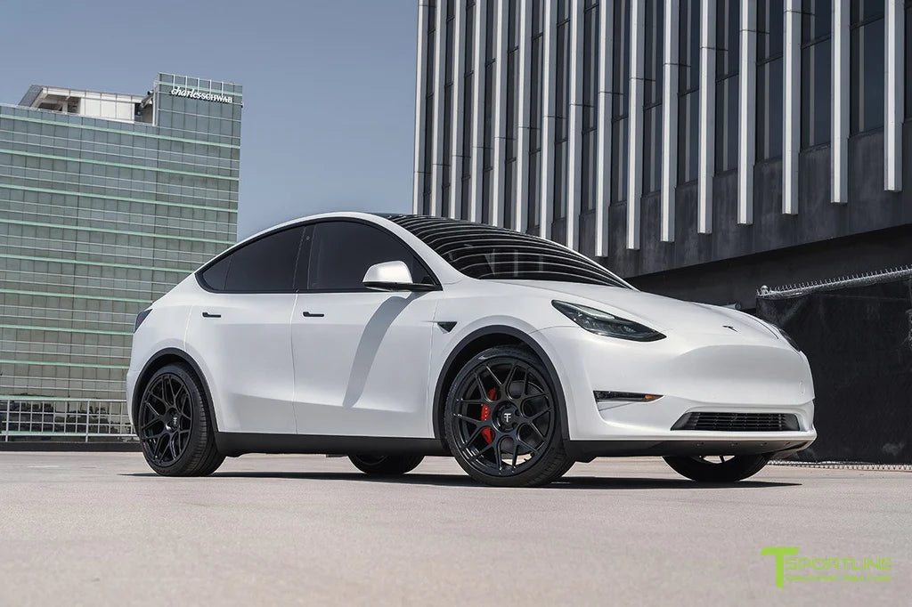Xpel Stealth Pearl White Tesla Model Y with 21" TY117 Forged Wheels
