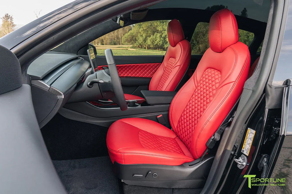 Red Leather Interior Seat Upgrade - Signature Diamond Quilt