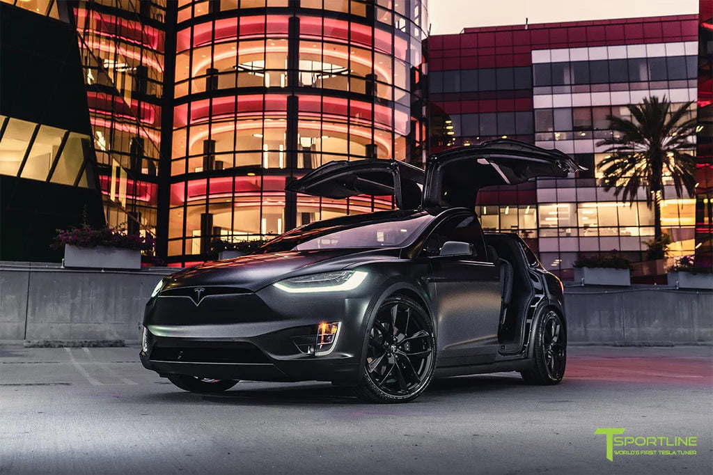 3M Satin Black Tesla Model X with 22" TSS Wheels