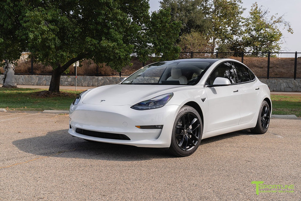 Pearl White Tesla Model 3 with White and Pink Suede Interior