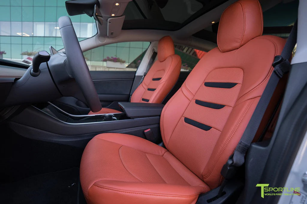 Tangerine Orange Leather Seat Upgrade - Black Suede Insignia