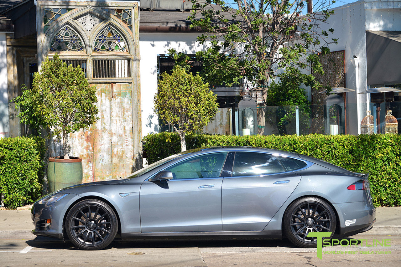 Gray Tesla Model S 1.0 with Matte Black 21 inch TS112 Forged Wheels 2