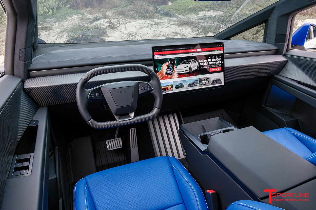 Tesla Cybertruck Rolls Royce Blue Interior Upgrade with Carbon Fiber Trim by T Sportline