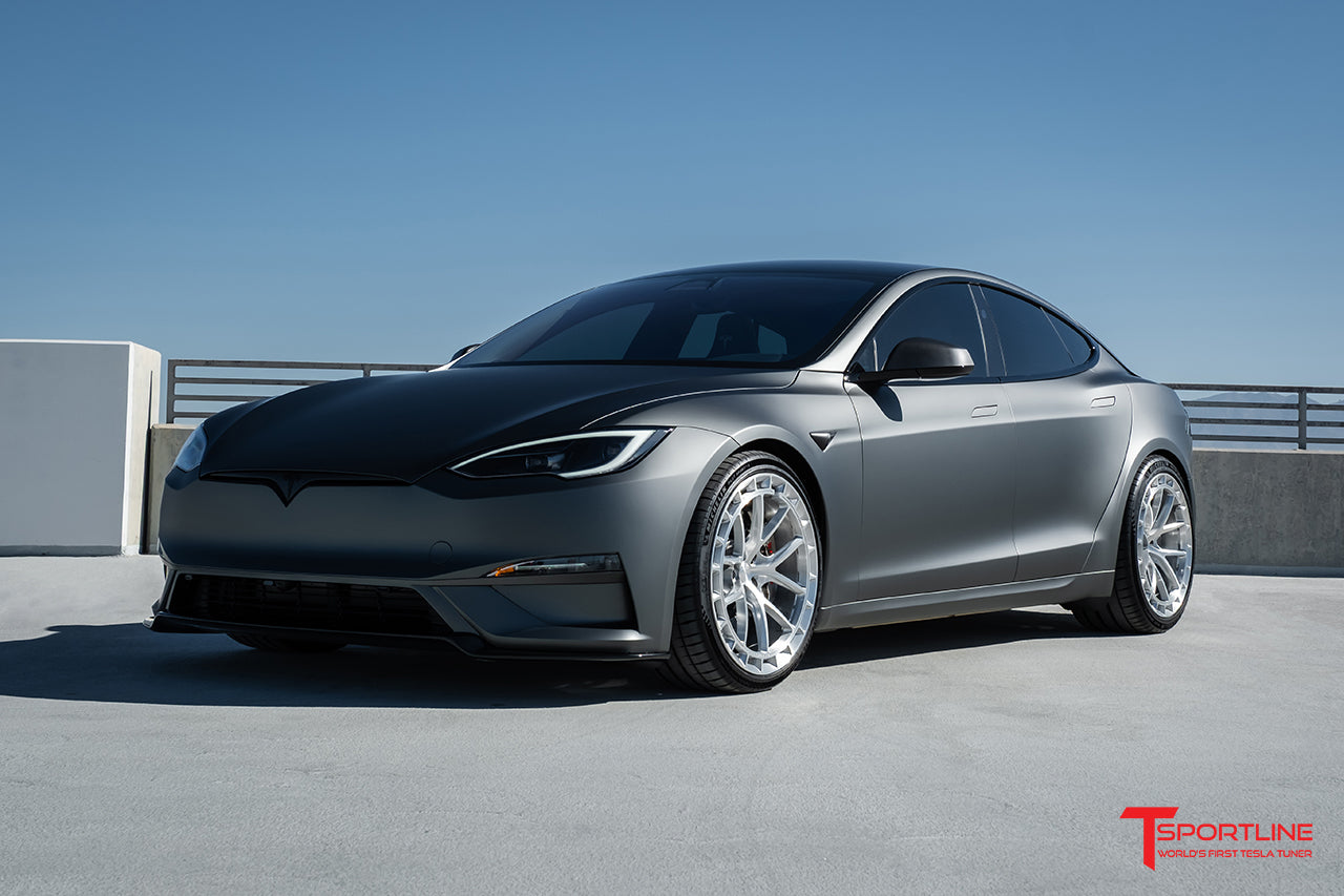 Inozetek Satin Midnight Moss Model S Plaid with Custom Ferrari Terra Bruciata Interior