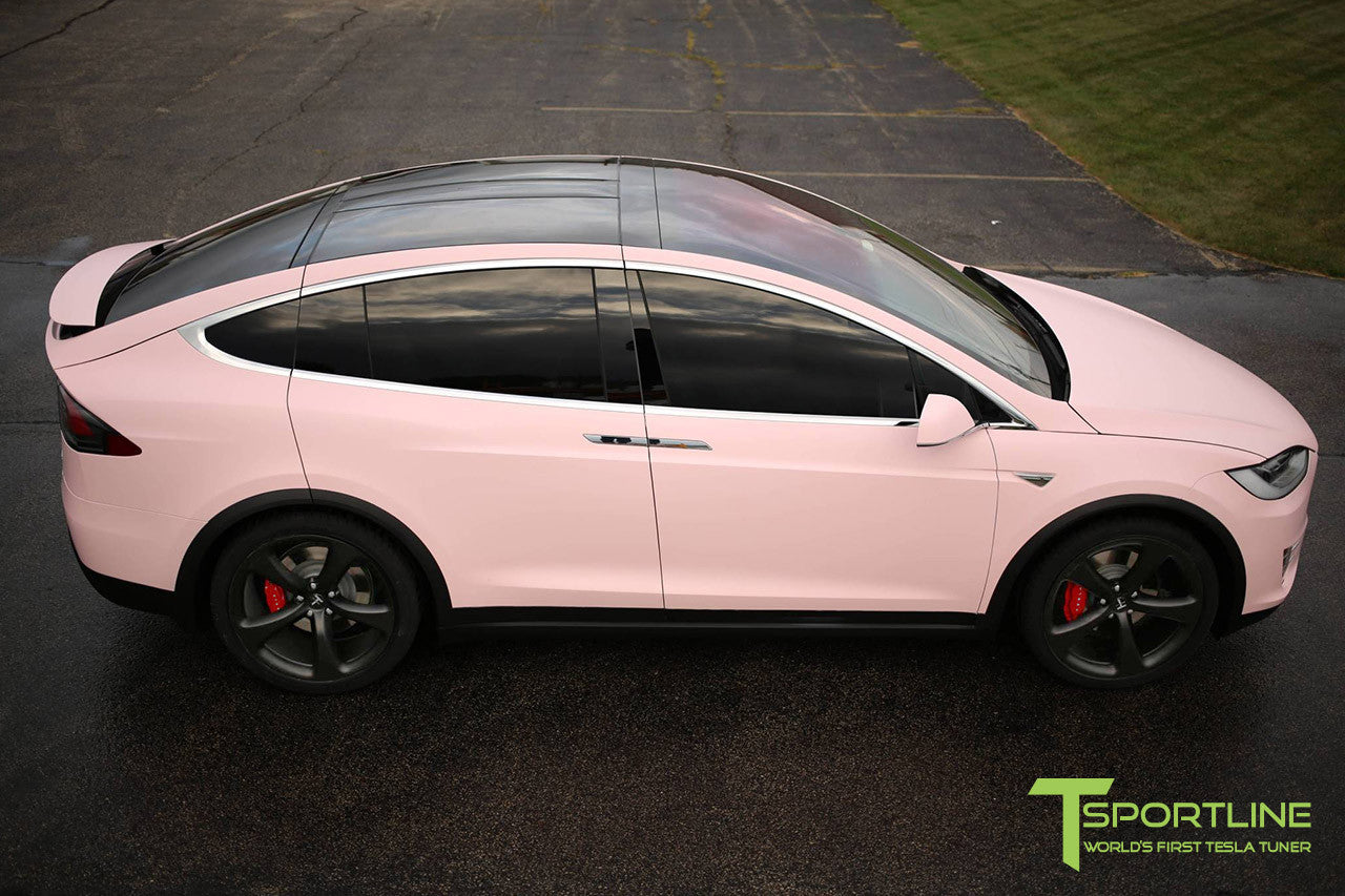 Light Pink Tesla Model X with Matte Black 22 inch MX5 Forged Wheels 