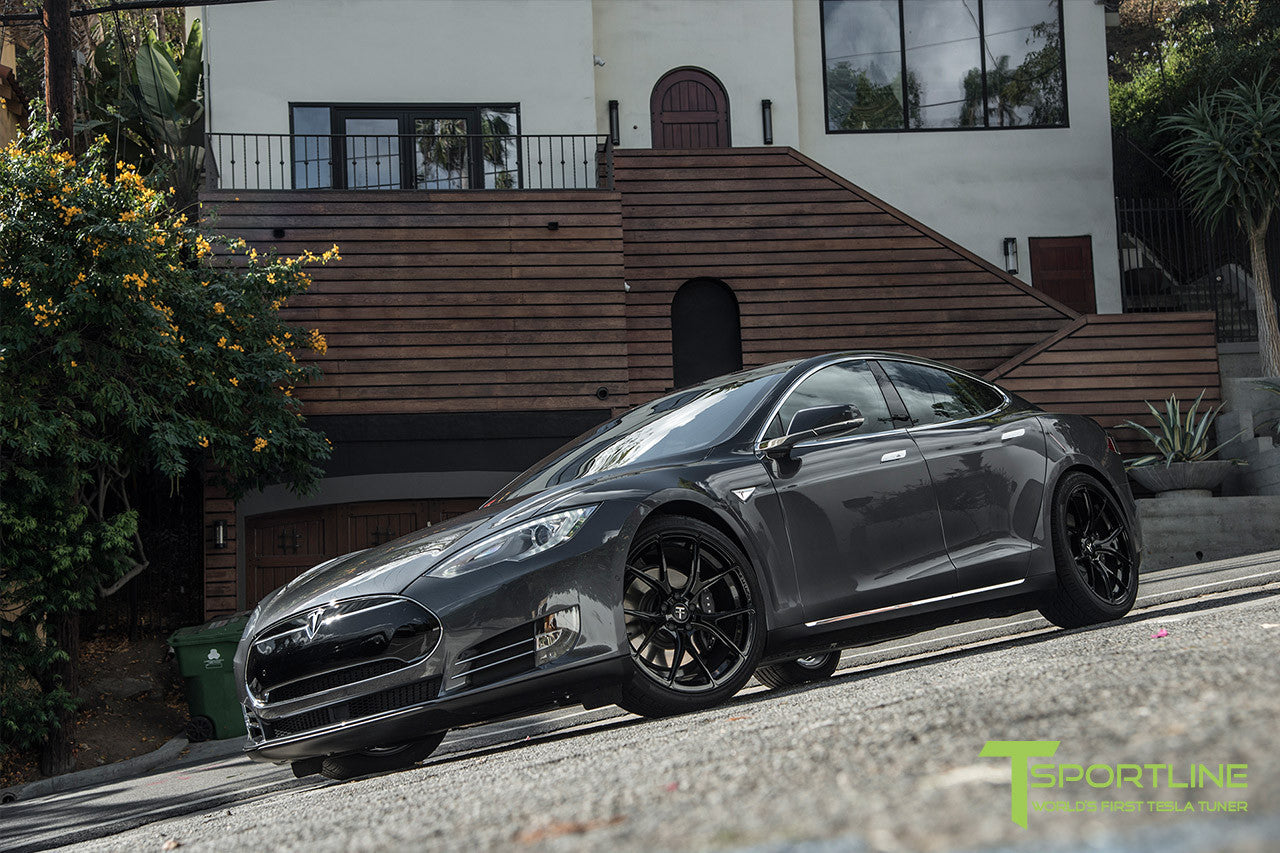 Midnight Silver Metallic Tesla Model S 1.0 with Gloss Black 21 inch TS115 Forged Wheels 