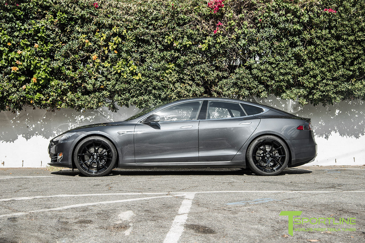 Midnight Silver Metallic Tesla Model S 1.0 with Gloss Black 21 inch TS115 Forged Wheels 