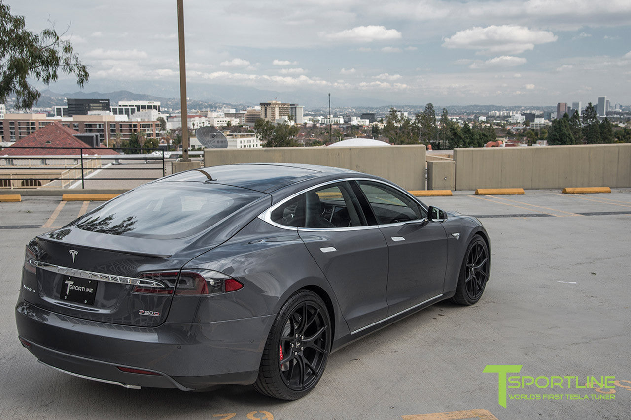 Midnight Silver Metallic Tesla Model S 1.0 with Matte Black 21 inch TS115 Forged Wheels 