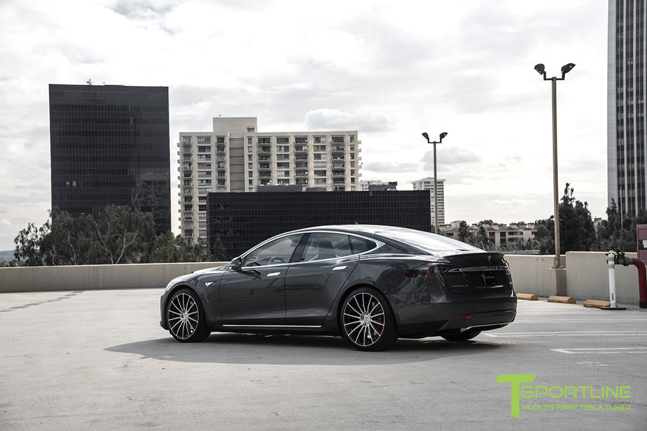Midnight Silver Metallic Tesla Model S 1.0 with Diamond Black 21 inch TS114 Forged Wheels 