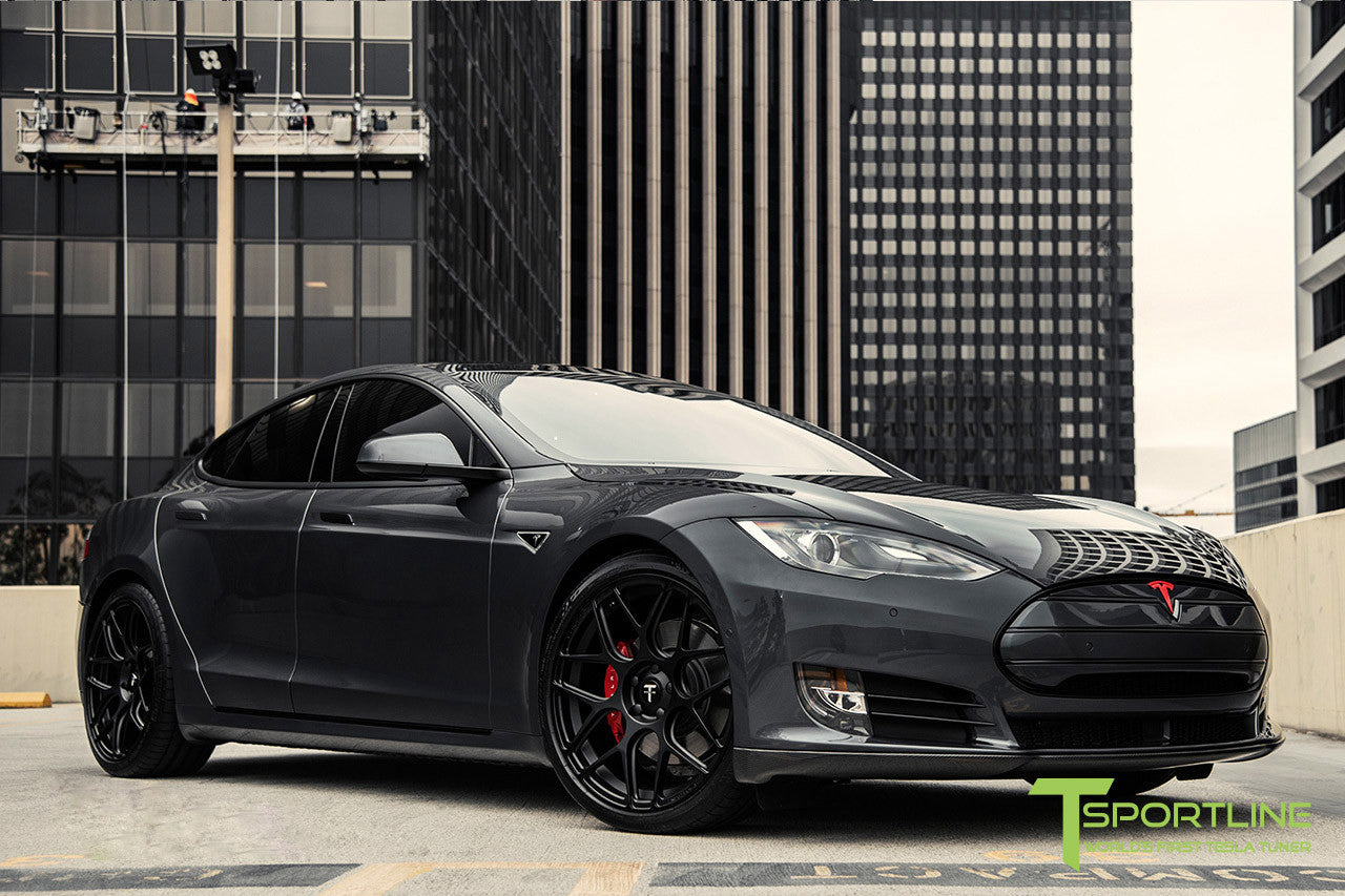 Midnight Silver Metallic Tesla Model S 1.0 with Matte Black 21 inch TS117 Forged Wheels 