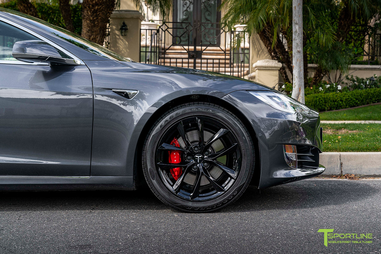 Midnight Silver Metallic Tesla Model S with 19" TSS Flow Forged Wheels in Gloss Black by T Sportline 