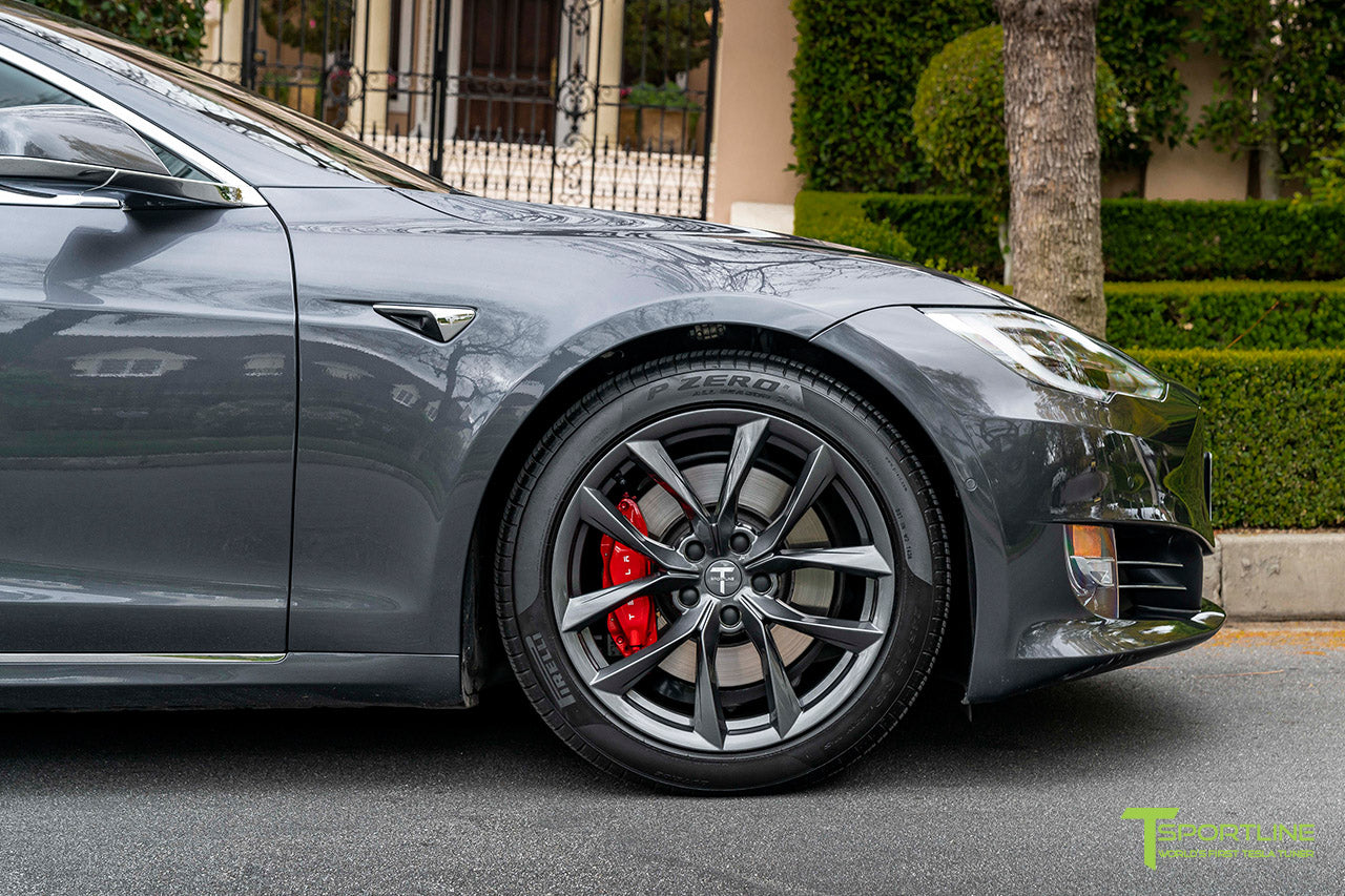 Midnight Silver Metallic Tesla Model S with 19" TSS Flow Forged Wheels in Space Gray by T Sportline 