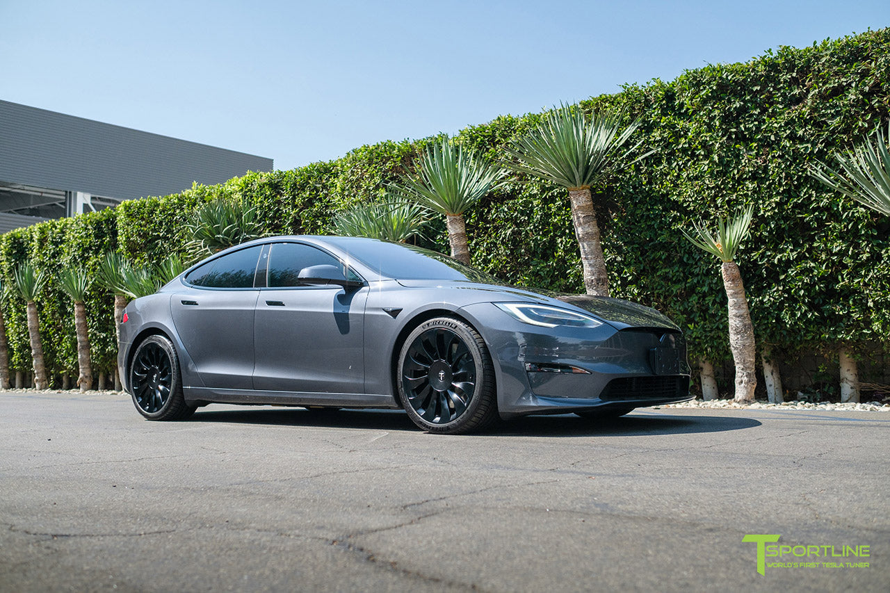 Midnight Silver Metallic Tesla Model S Long Range & Plaid with Satin Black 20" TSV Tesla Aftermarket Wheels