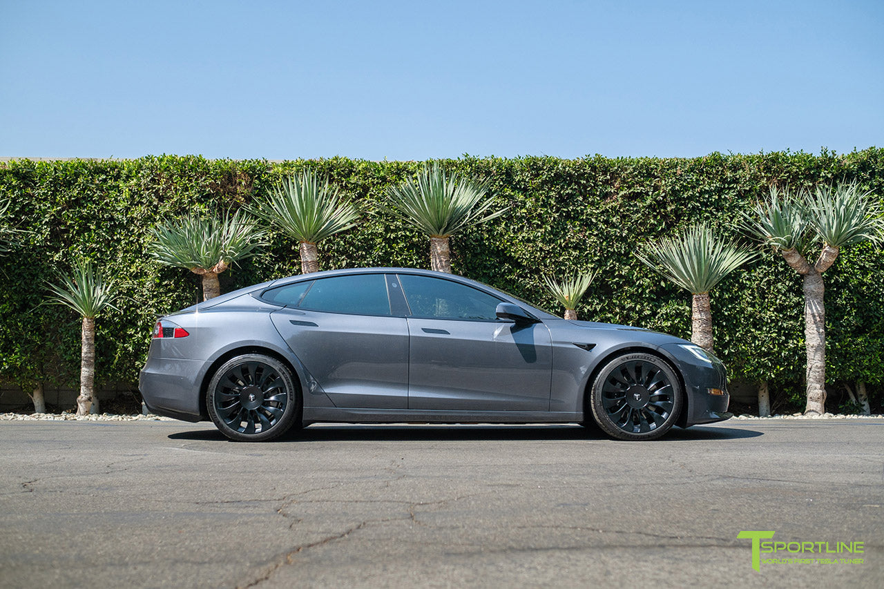 Midnight Silver Metallic Tesla Model S Long Range & Plaid with Satin Black 20" TSV Tesla Aftermarket Wheels