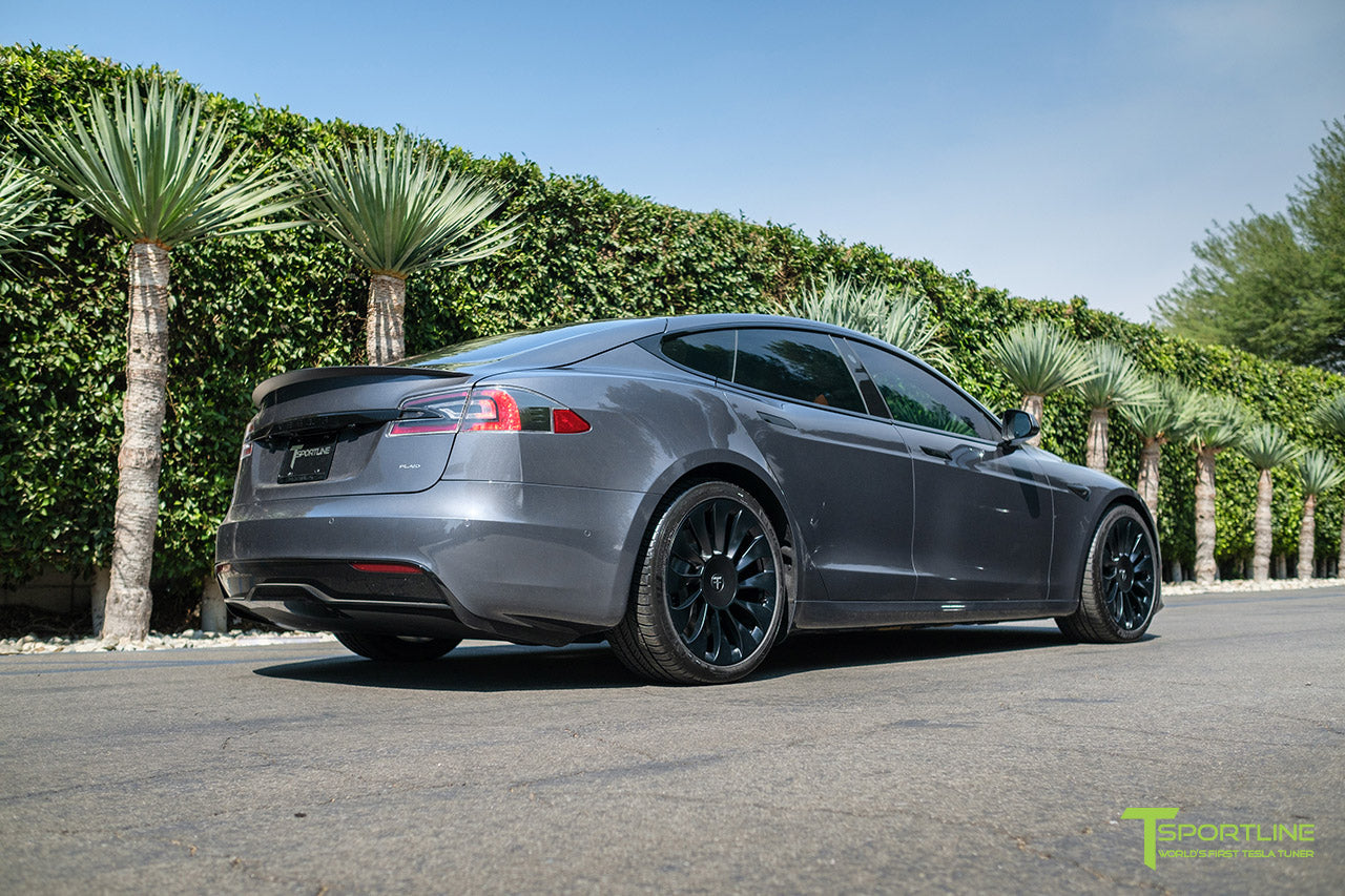 Midnight Silver Metallic Tesla Model S Long Range & Plaid with Satin Black 20" TSV Tesla Aftermarket Wheels